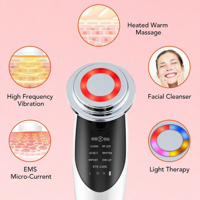 7-in-1 Facial Massager EMS Micro-current Color Light Vibration LED Beauty