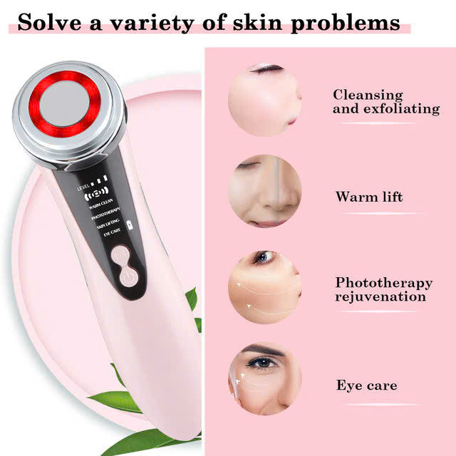 7-in-1 Facial Massager EMS Micro-current Color Light Vibration LED Beauty